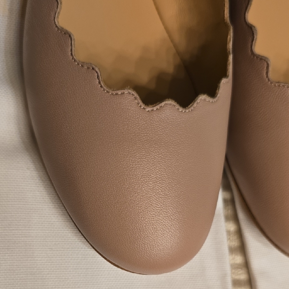 Chloe Pink Tea All Leather Scalloped Ballet Flats - Picture 11 of 15